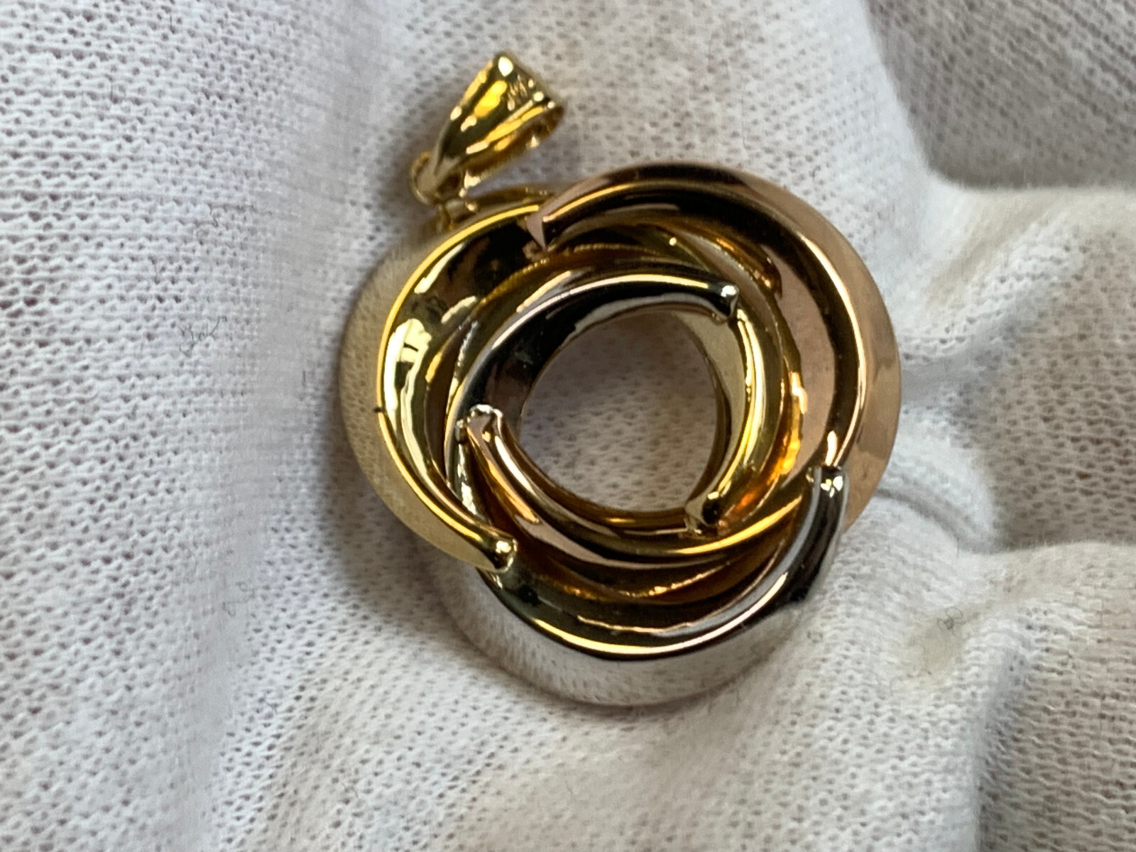 14K Tri-Color Gold Swirl Pendant 2.34g Fine Jewelry Yellow Rose & White Gold