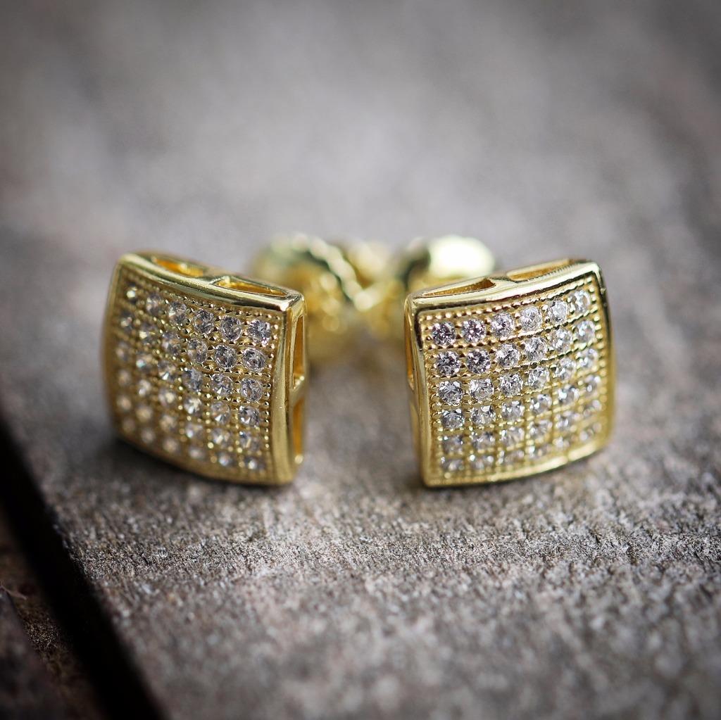 Men’s Gold Plated 925 Sterling Silver Hip Hop Cz Stud Earrings