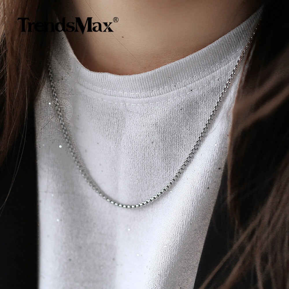 1.5-4mm Silver Tone Stainless Steel Round Box Necklace Men Women Chain 18-28″