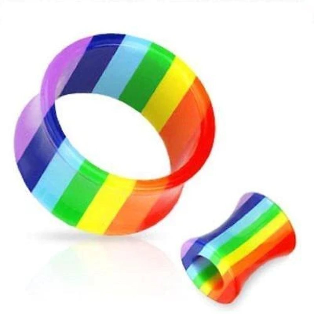 Earrings Rings All UV Gay Pride Double Flared Acrylic Rainbow Sold as a pair 1″