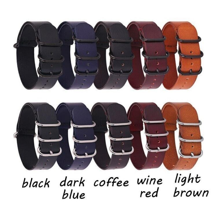 14 16 18 20 22mm 24mm Genuine Leather Black Ring Buckle Vintage Watch Band Strap