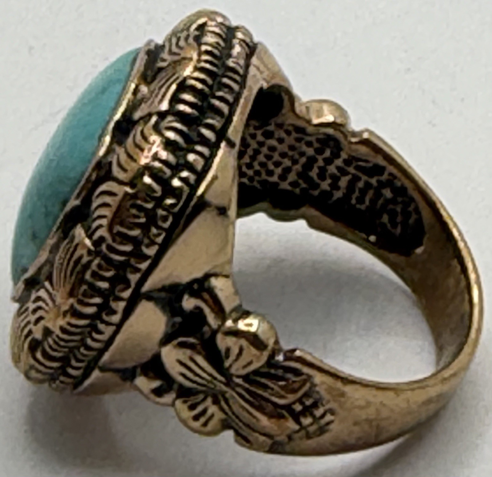 Barse Signed Turquoise Bronze Cocktail Ring Size 10 | Thailand |