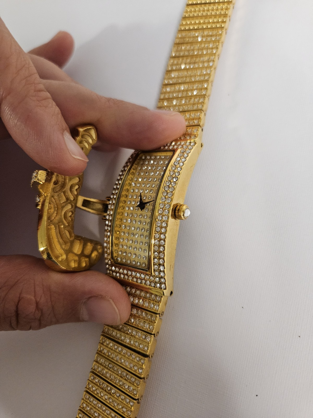 Nur Majan Women’s Analog Quartz Watch Rectangle Gold Dial Gold Metal Bracelet