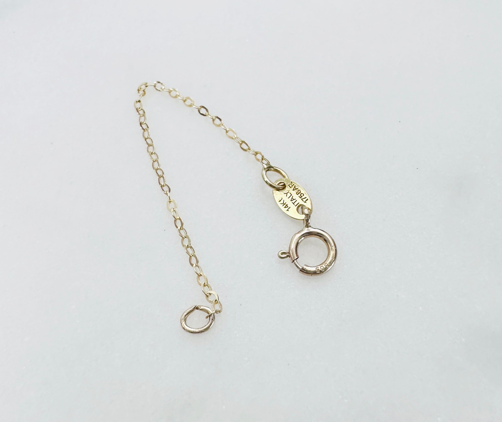 14K Solid Yellow Gold Thin Cable Link Safety Chain Extension Extender .9mm, 2.4″