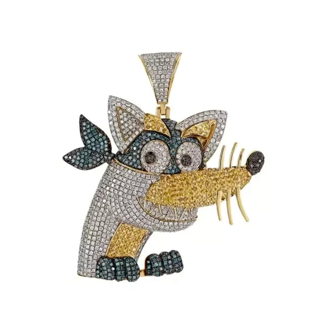 14K Yellow Gold Plated 2 Ct Real Moissanite Round Cut Customized Cartoon Pendant