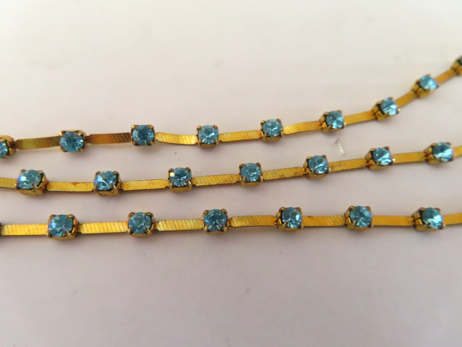 3 Feet Swarovski Rhinestone fancy chain 24pp Aquamarine. Brass