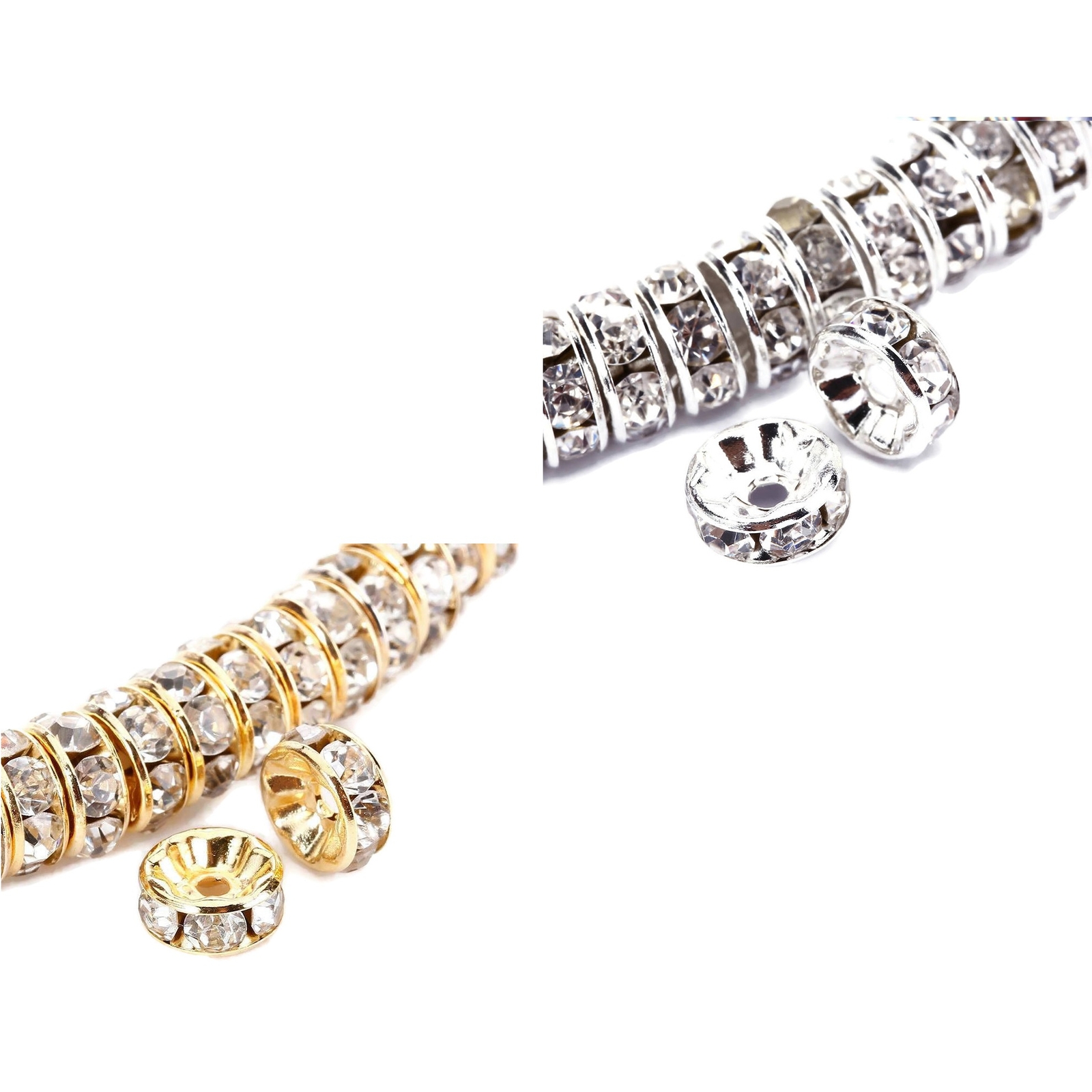 Clear Rhinestone Rondelle Spacers Gold/Silver 4mm 6mm 8mm 10mm 50pcs Per Bag