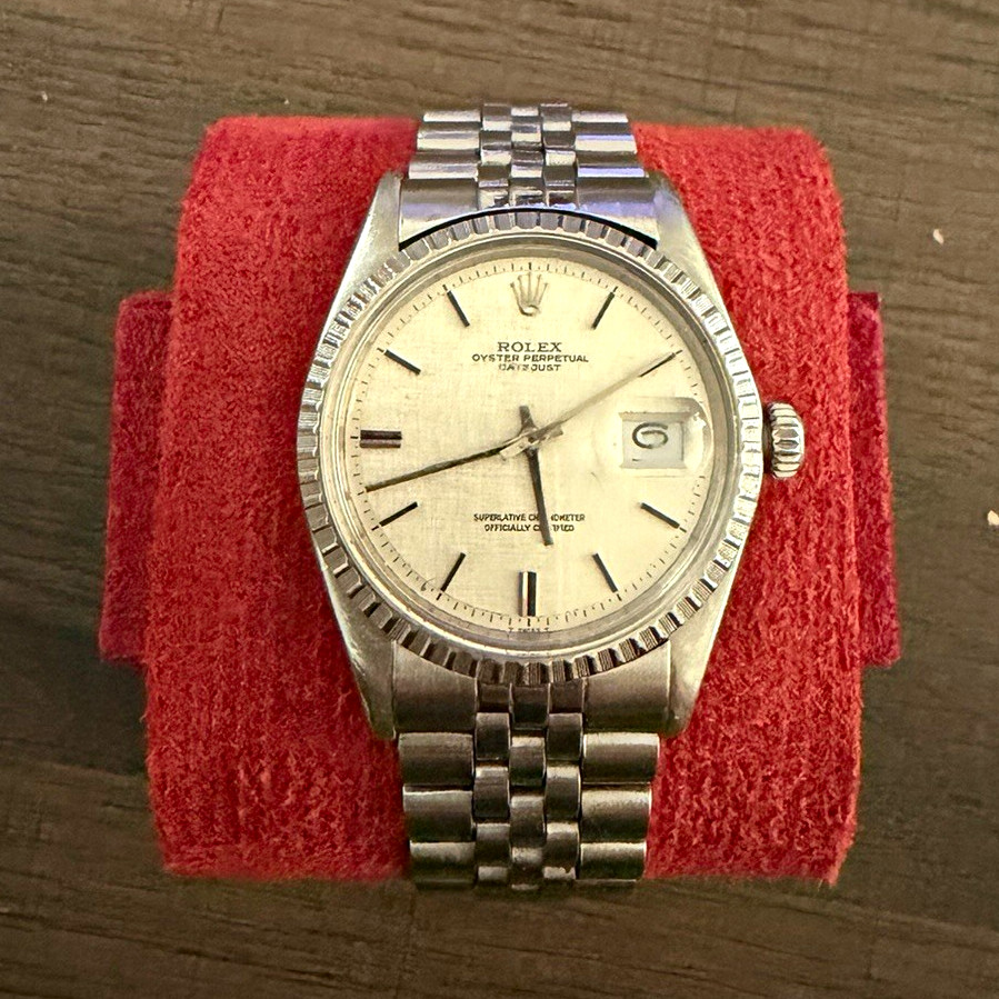 Rolex Oyster Perpetual Datejust Silver Dial Engine Turned Bezel Jubilee Date