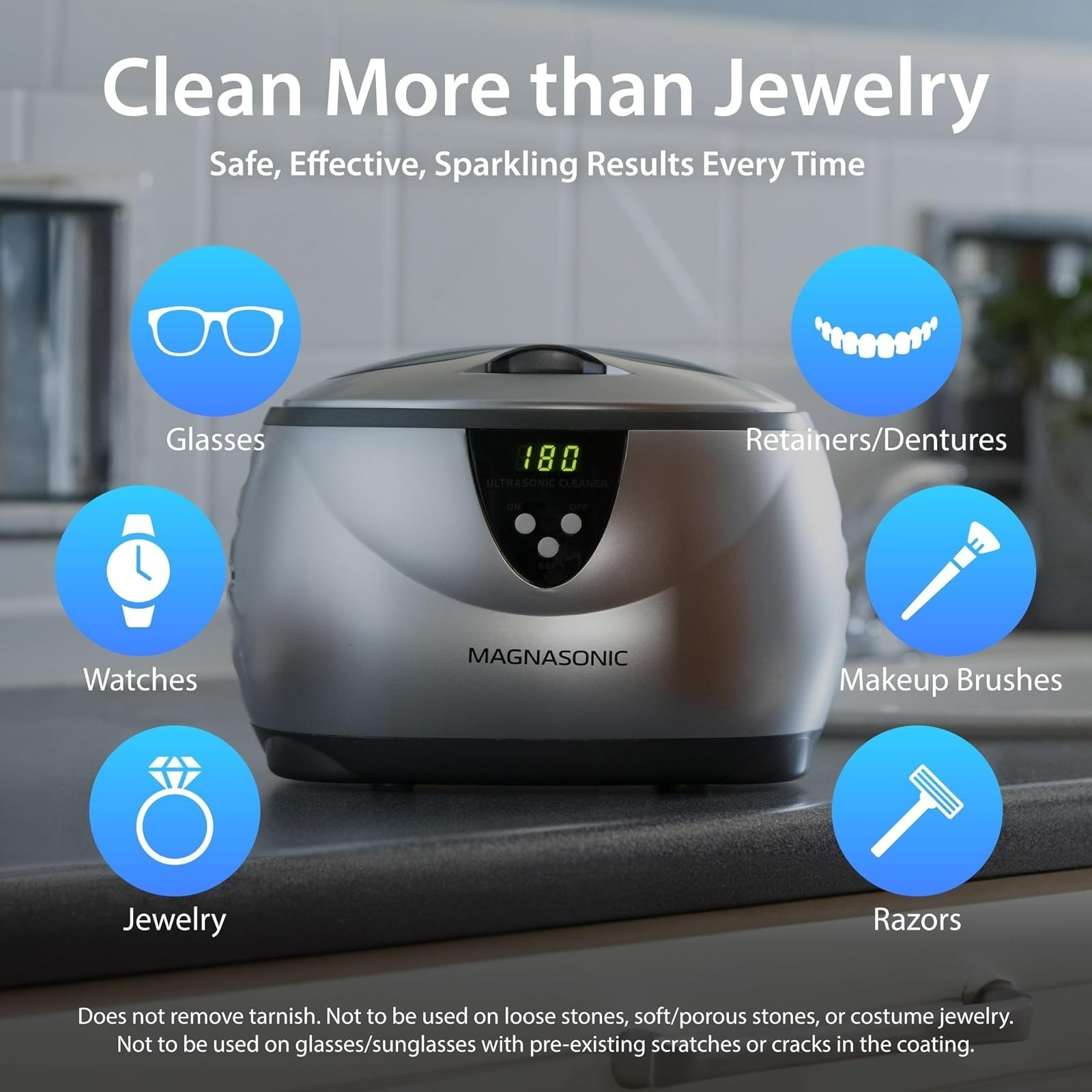 Magnasonic Ultrasonic Cleaner – 20oz Stainless Steel Tank, 5 Modes