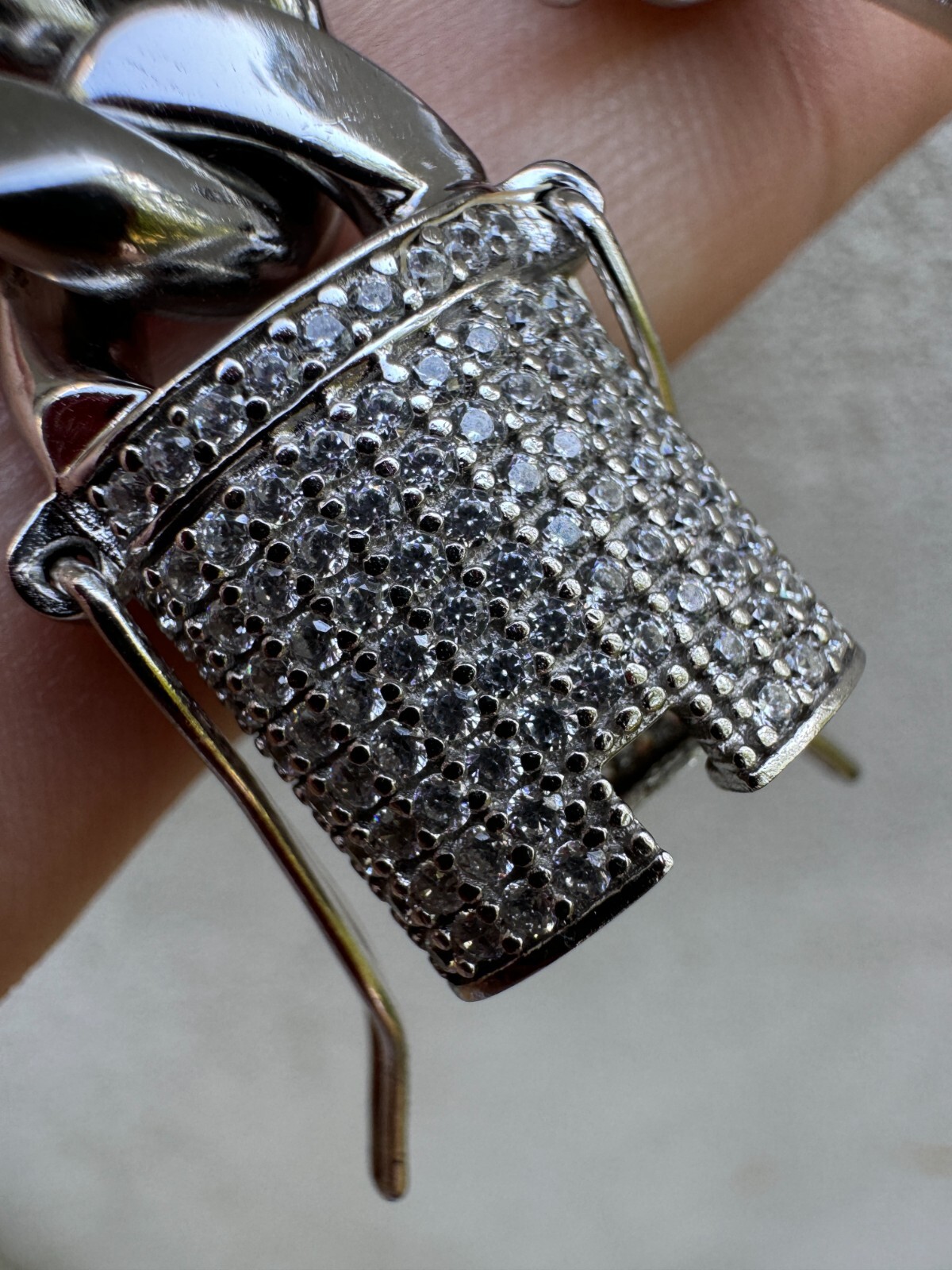 Miami Cuban Link Stainless Steel Bracelet 1ct CZ Iced 925 Silver Clasp 8mm-14mm
