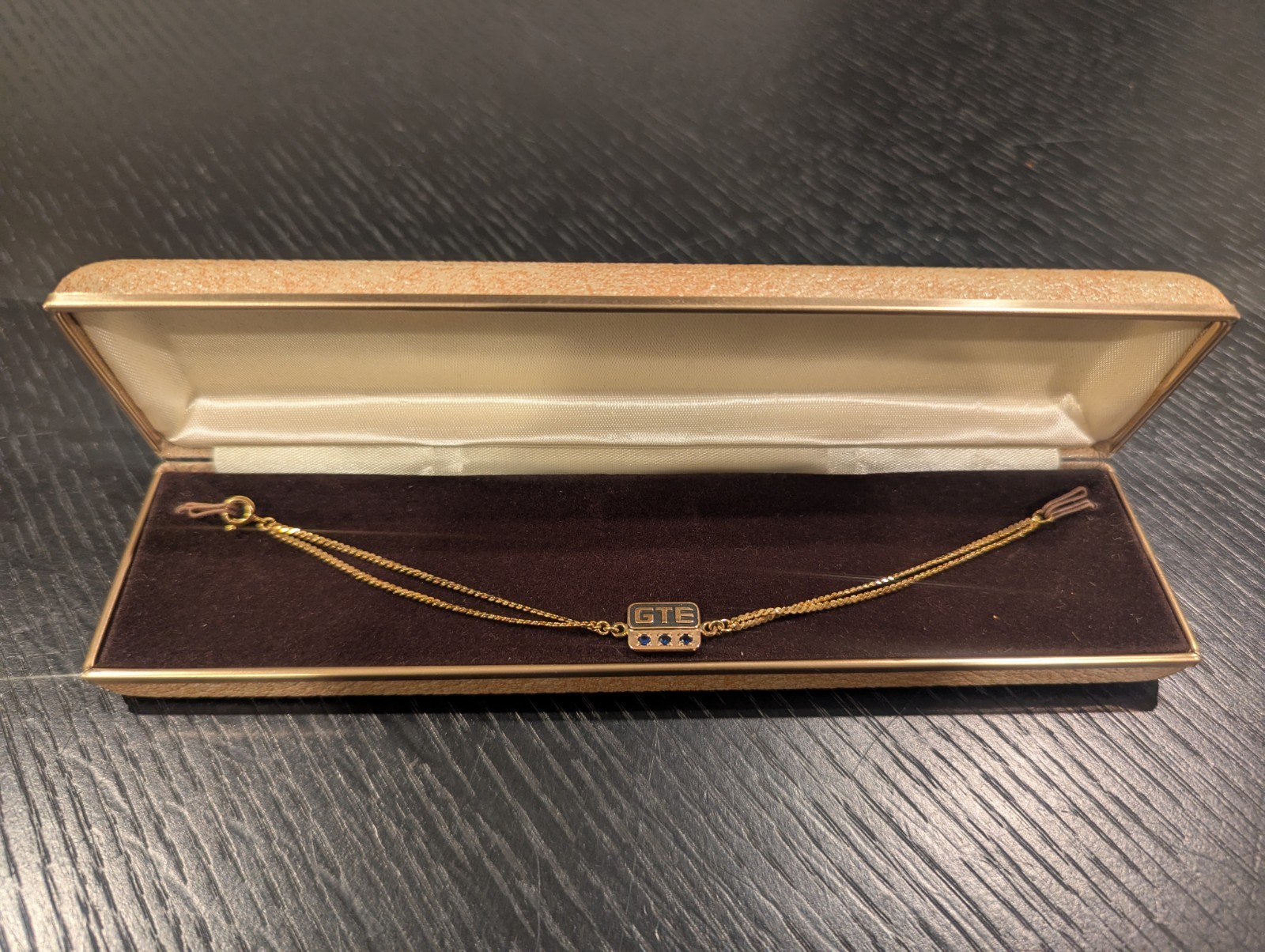 Never Worn – Vintage GTE 10K Gold Filled ID Bracelet with 3 Blue Stones