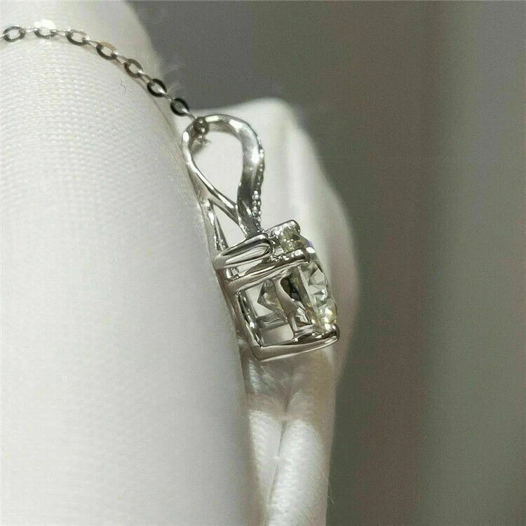 14K White Gold Plated Women Charm Pendant 2.12 Ct Round Simulated Diamond