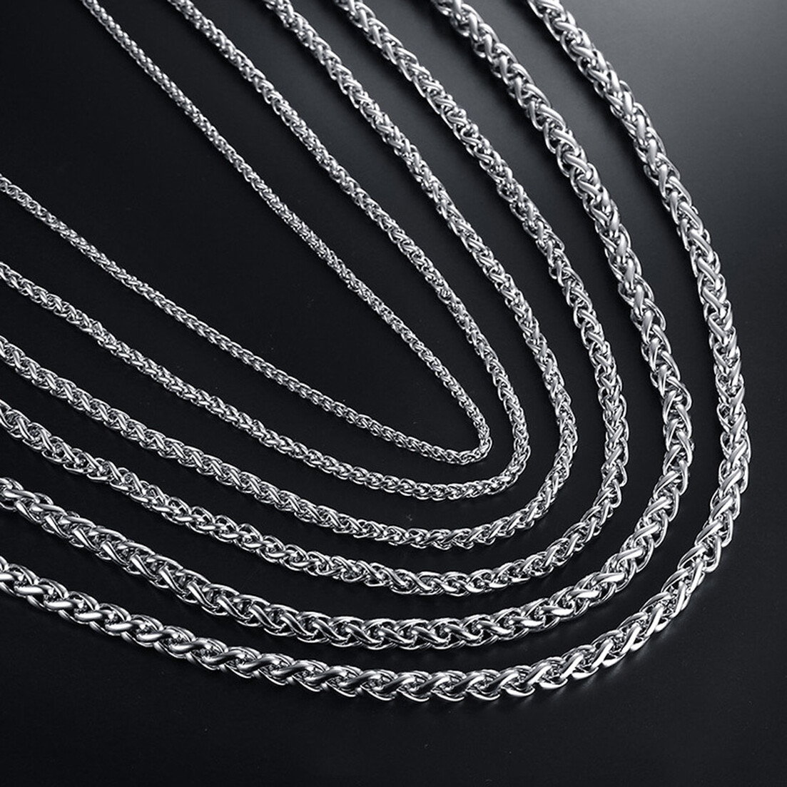 Silver/Gold Color Braided Wheat Link 3mm-7mm Mens Chain Stainless Steel Necklace