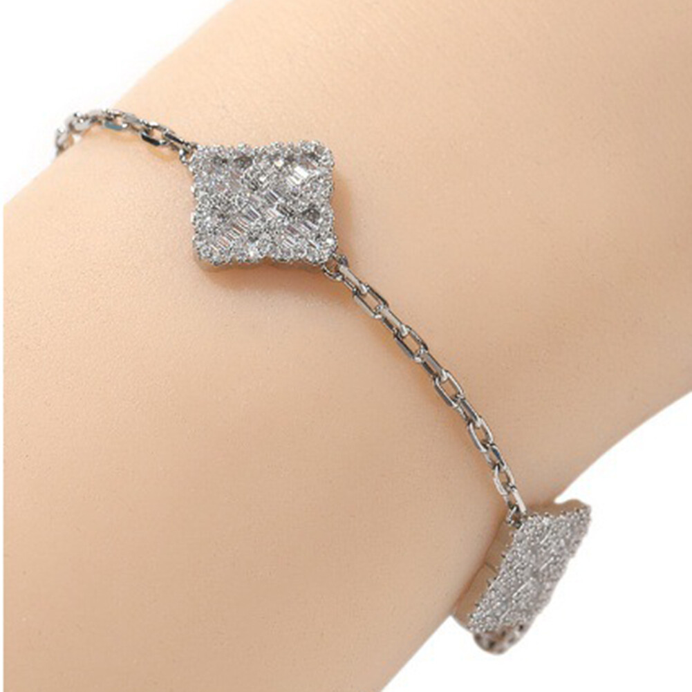 Full Zircon Cross Flower Charm Bracelets 18K Gold Plated Jewelry Gift for Women