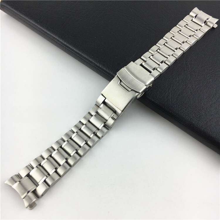5 Beads Solid Metal Stainless Steel Watch Strap Band Curved End 18/ 20/22/24mm