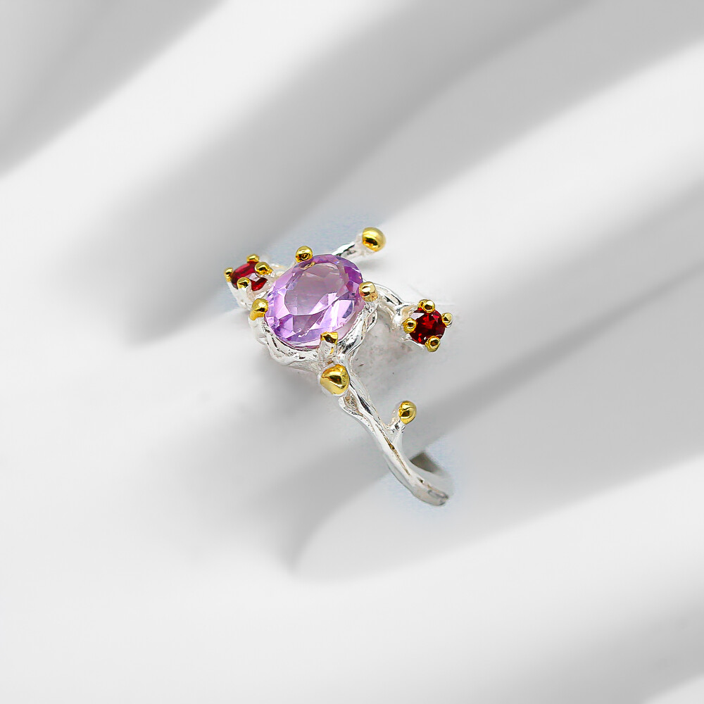 Not Enhanced Natural Amethyst 6×4 Silver Ring 925 Sterling /RVS220