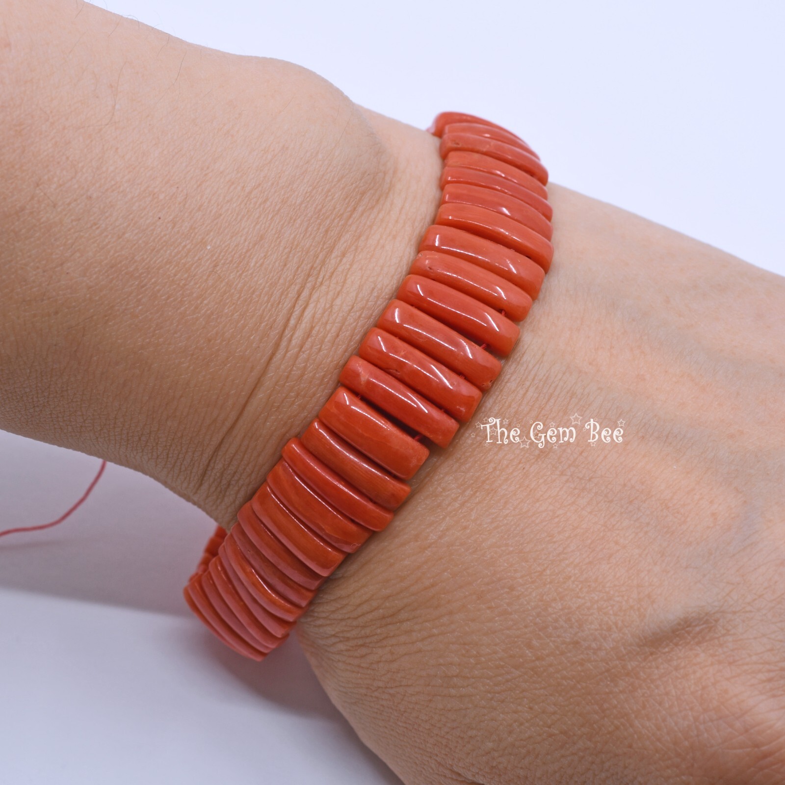8.5mm-12mm Undyed Tomato Red Coral Double Drilled Tapered Baguette Beads 7.5″