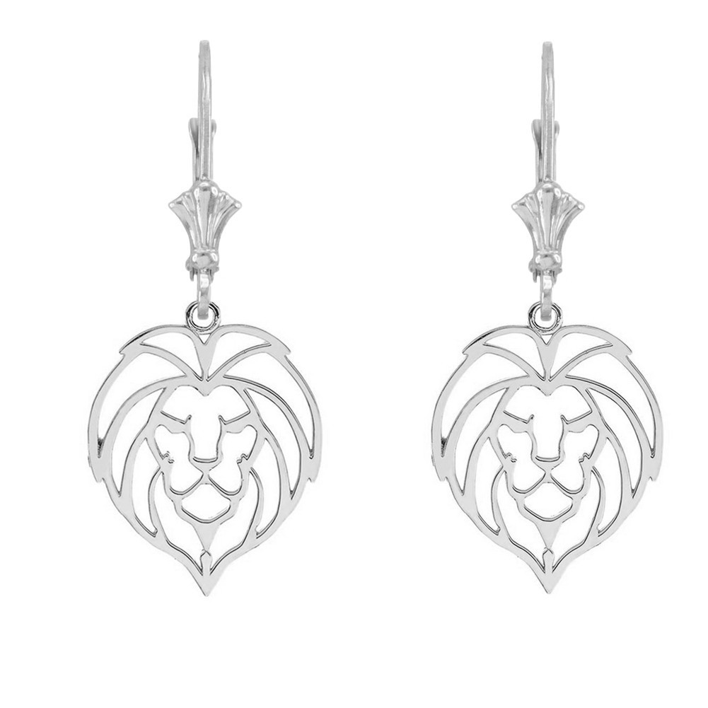 Lion Head Cut Out Leverback Earring (Available in Yellow/Rose/White Gold)