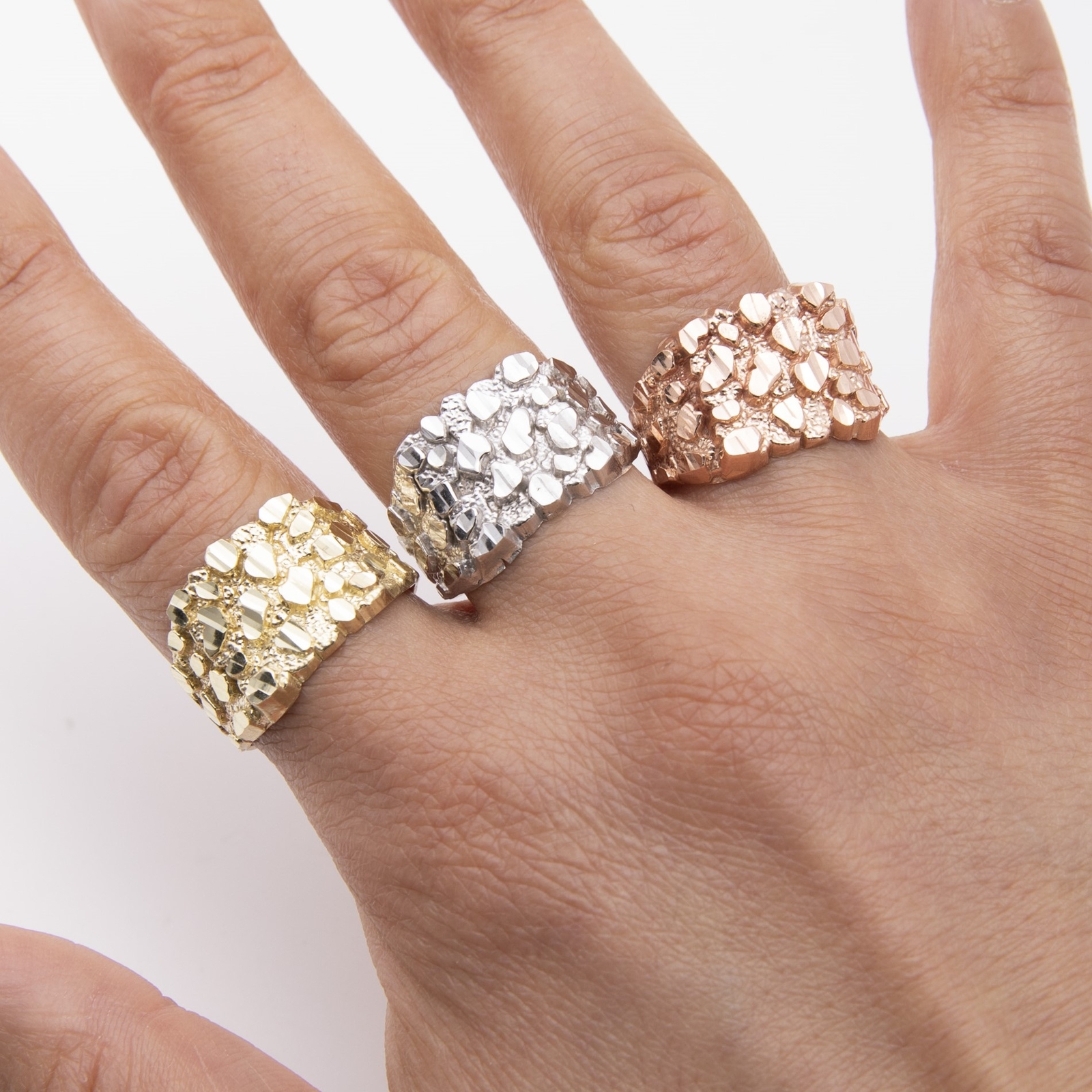 SOLID 10K Gold Large Square Nugget Ring Yellow White Rose Gold