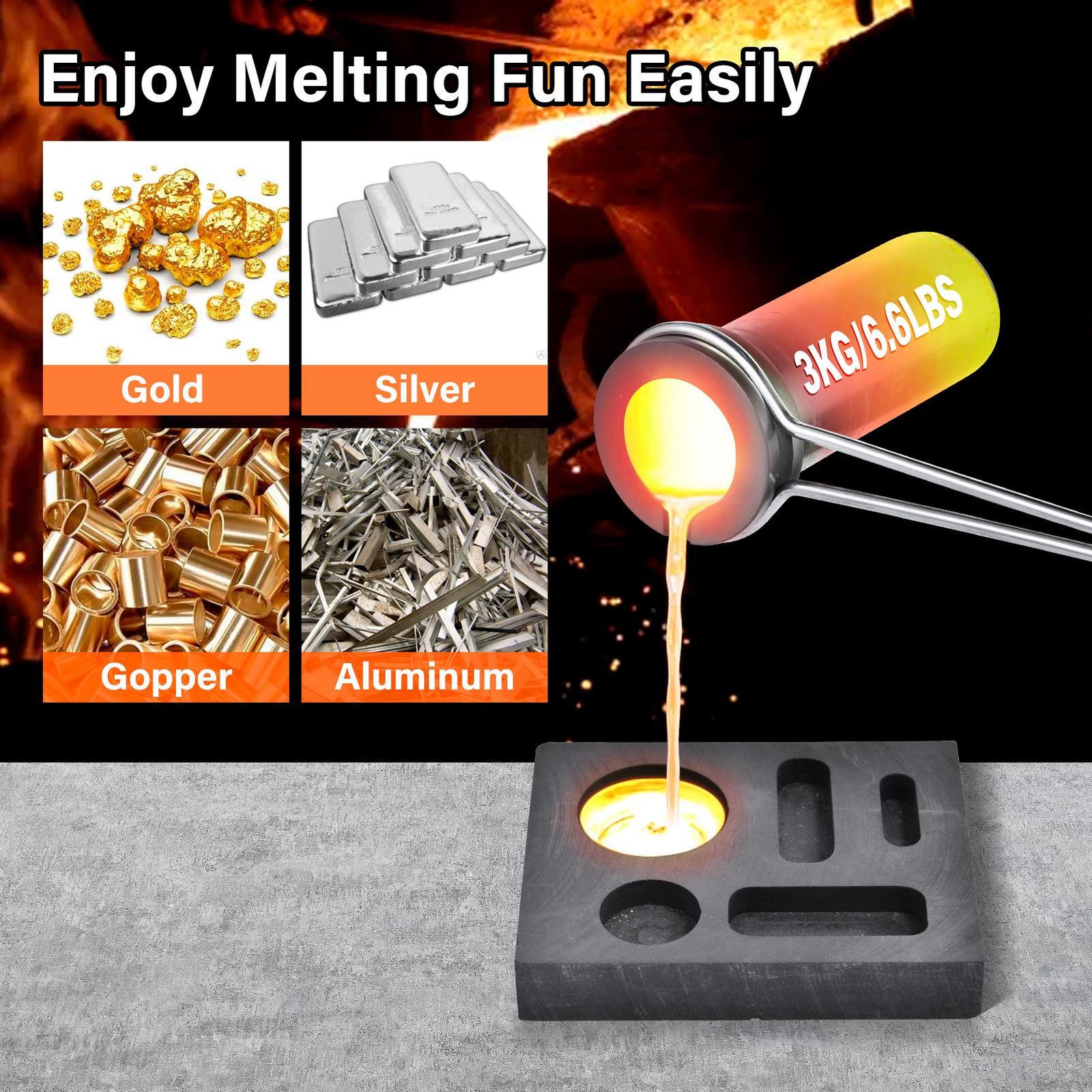3KG 1800W Electric Gold Melting Furnace for Copper Metal Recycling New