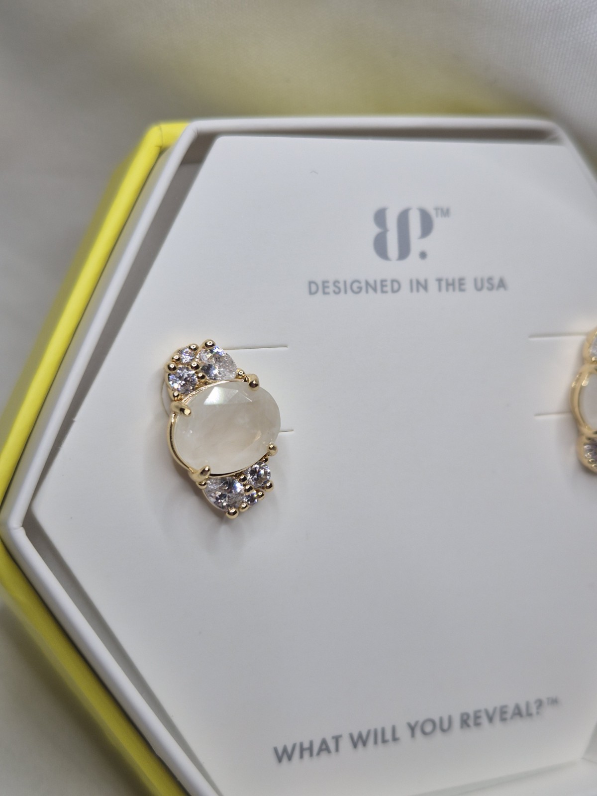Bomb Party Earrings “Just Say Yes” White Agate/Genuine Quartz On Gold Plating
