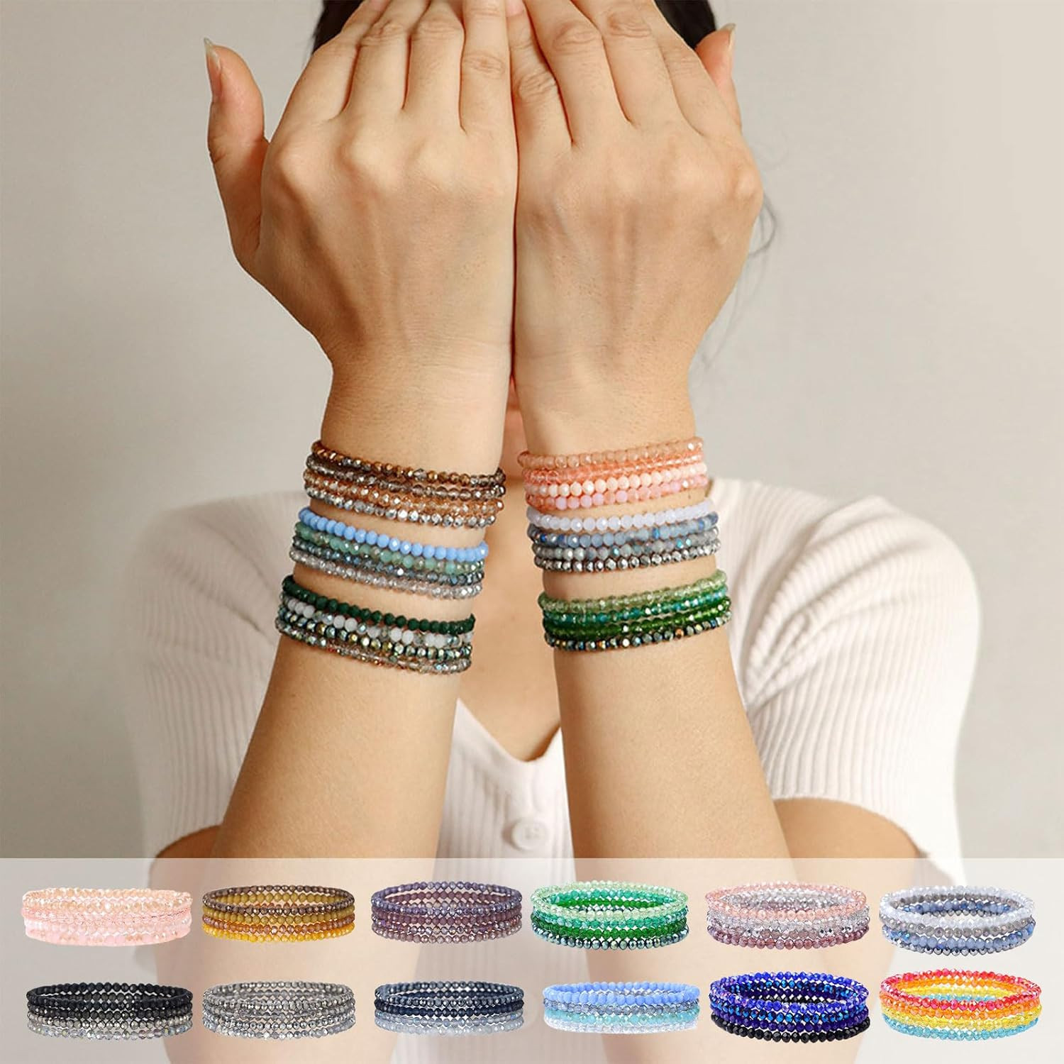 Colored Glass Beaded Bracelet Women’s Retro Fashion Stacked Bracelet Jewelry