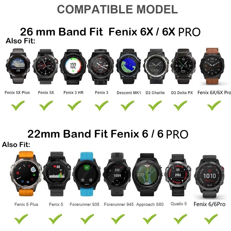 QuickFit Silicone For Garmin Fenix 7S 7 7 Pro 6 5 5S Pro Epix Gen 2 Band Strap