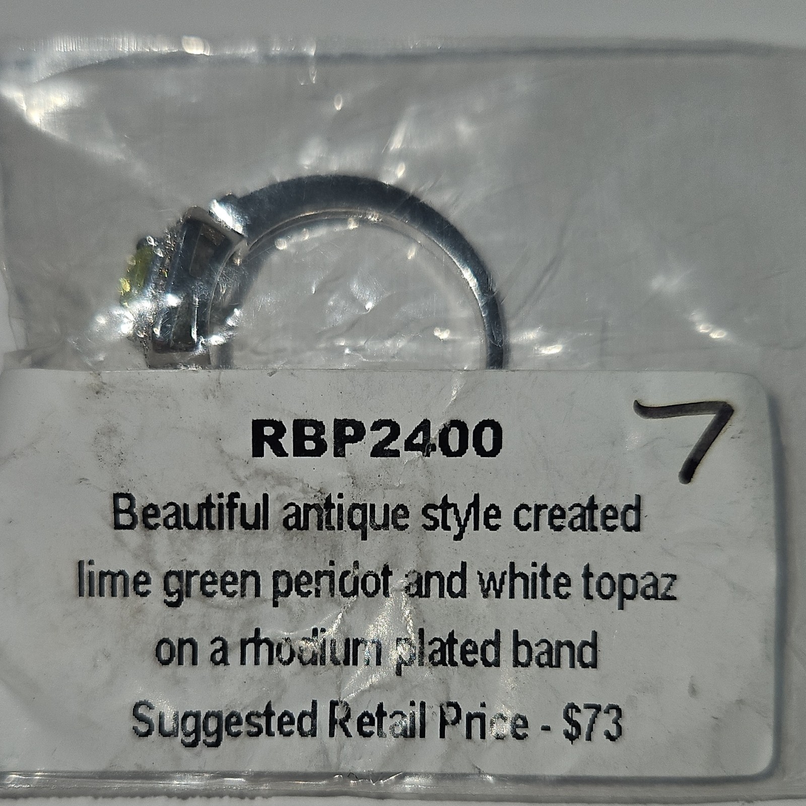 RBP2400 Lab-Created Lime Green Peridot White Topaz Halo Rhodium Ring Size 7