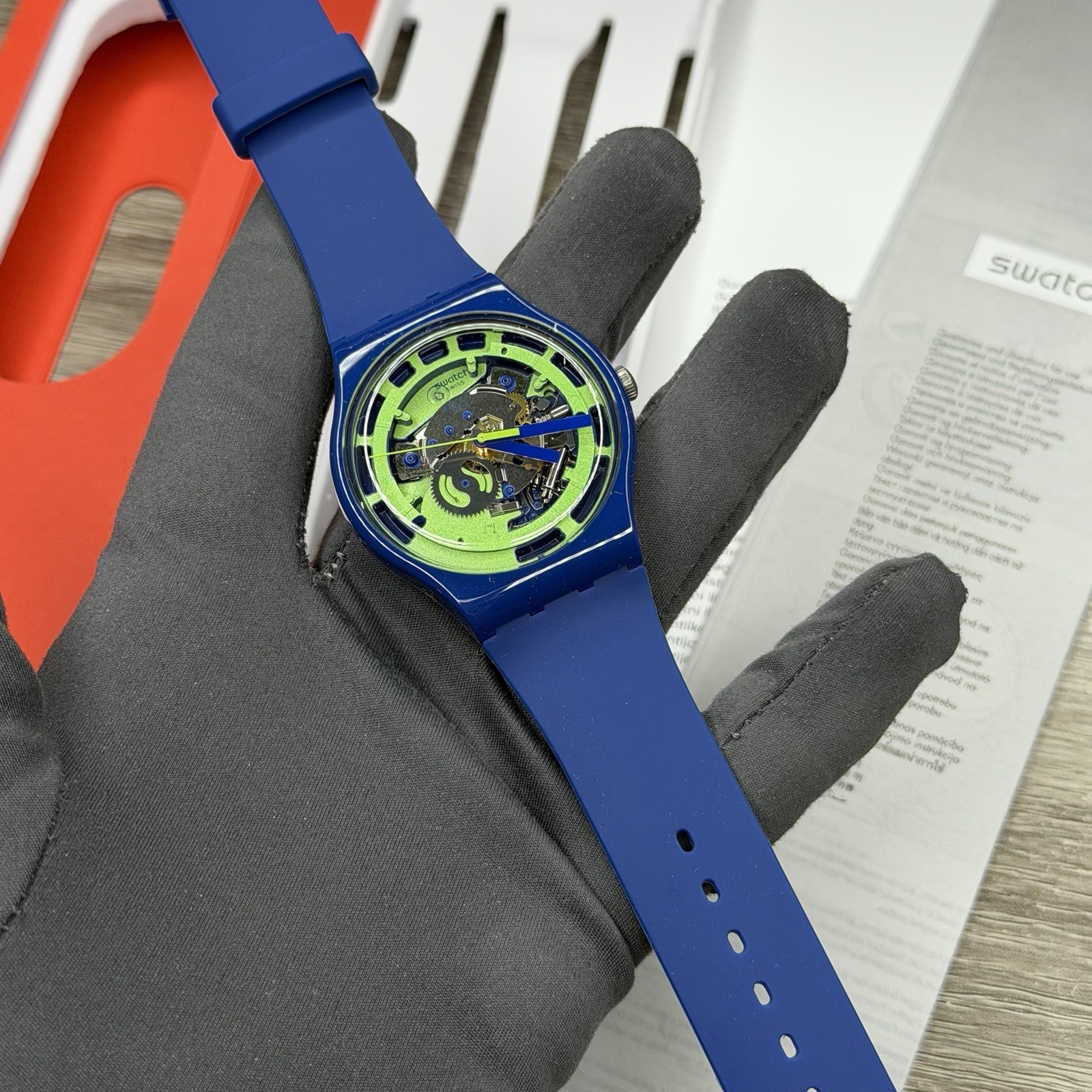 NEW✅SKELETON✅ Swatch Originals GREEN ANATOMY Blue Silicone Unisex Watch SUON147