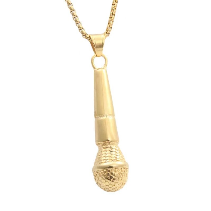 Hip-Hop Punk DJ Microphone Stainless Steel Necklace Men Women Pendant Chain 22″