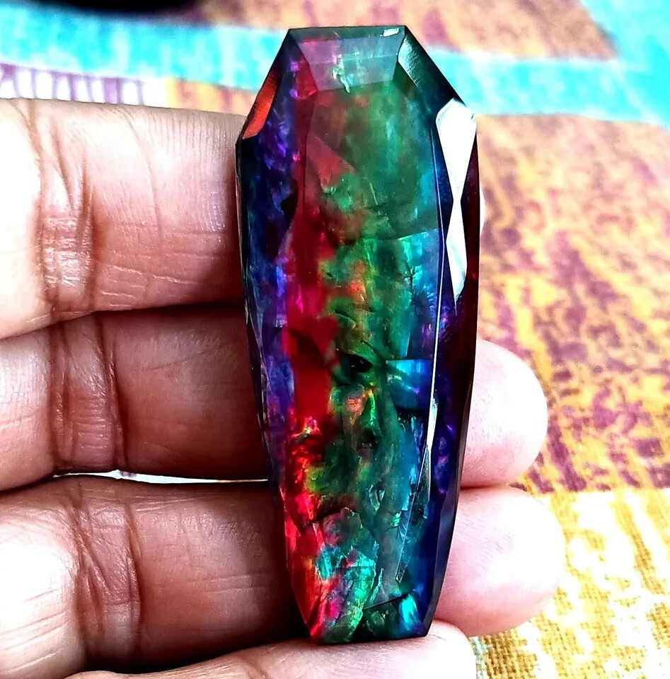 VVS Natural 62.53 Ct Opal-Like Fancy Cut Organic Ammolite Doublet Loose GEMSTONE