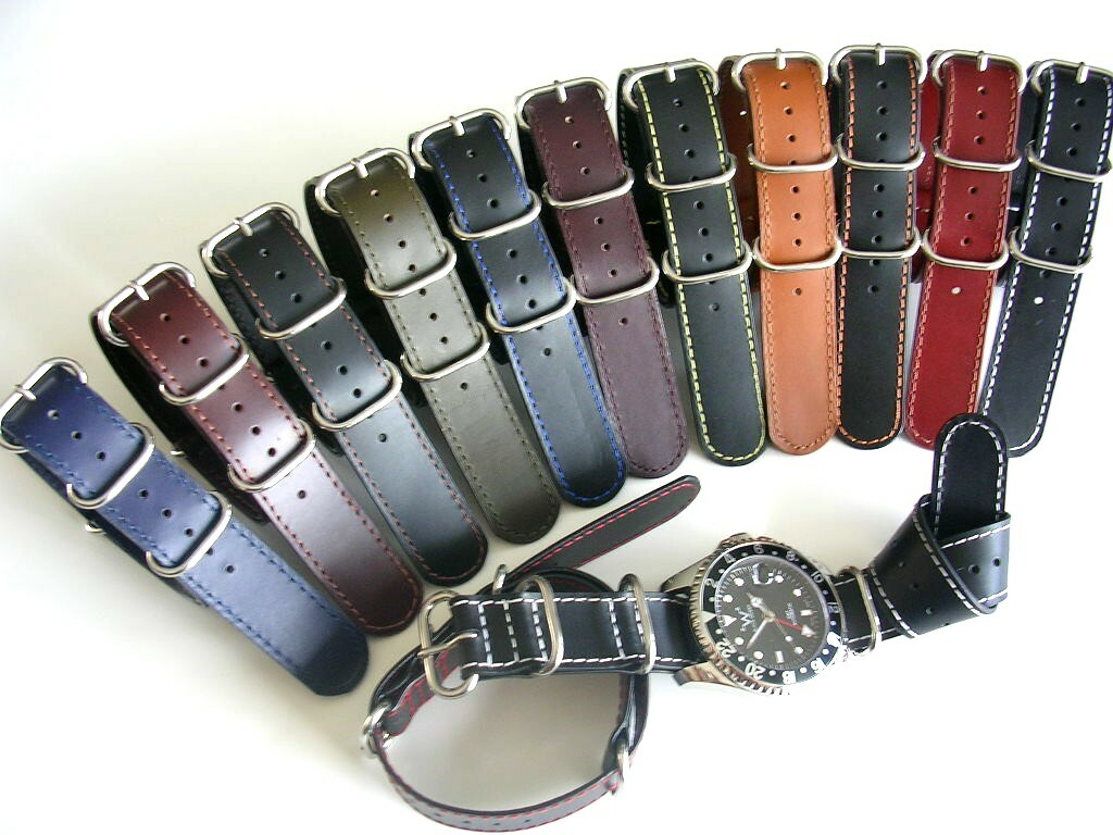 20mm Black Blue NATO G10 Shell Oily Leather watch band UTC Pilot strap IW SUISSE