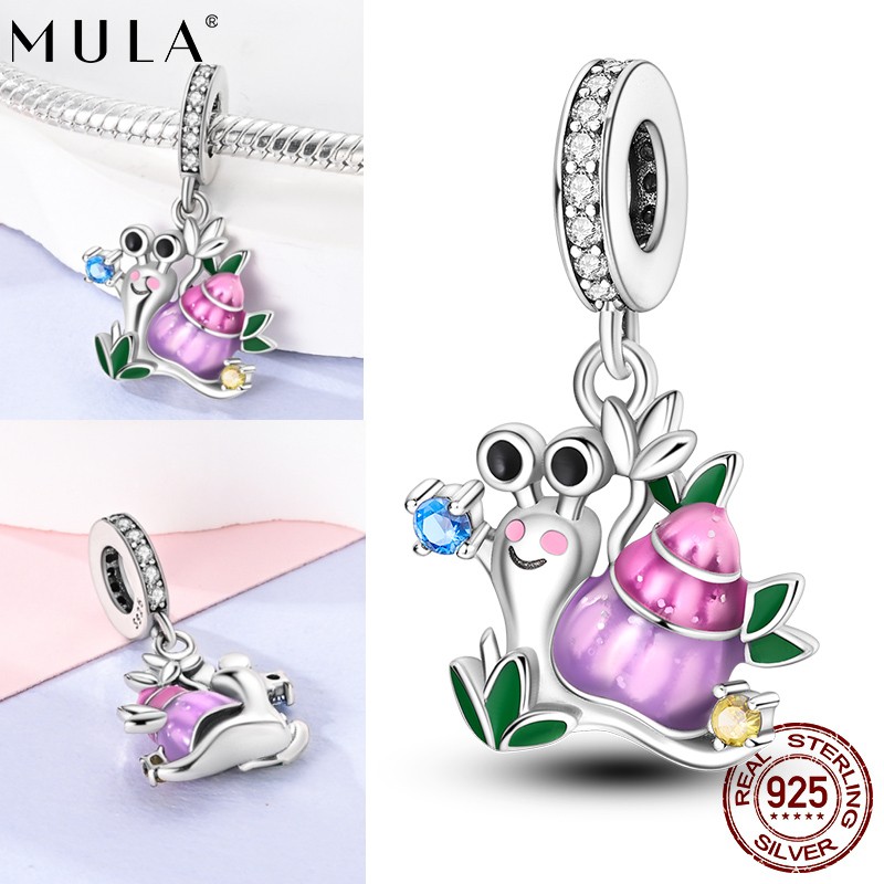 MULA European 925 Sterling Silver Cute Snail Charm CZ for Women Bracelet Jewelry