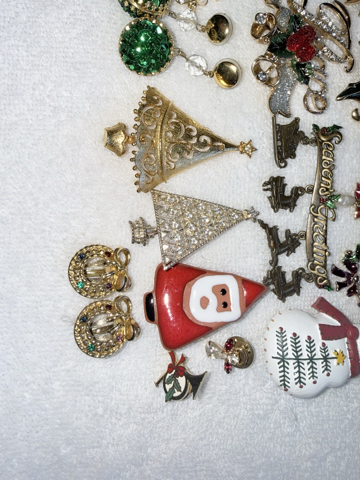 Christmas jewelry lot brooches earrings Many Signed See Description