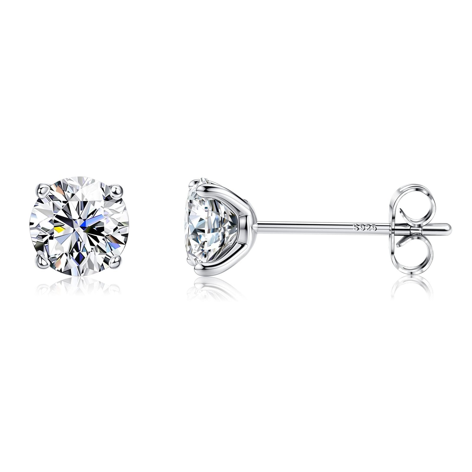 PATISORNA 925 Sterling Silver 5mm Long Post Cubic Zirconia Stud Earrings for …