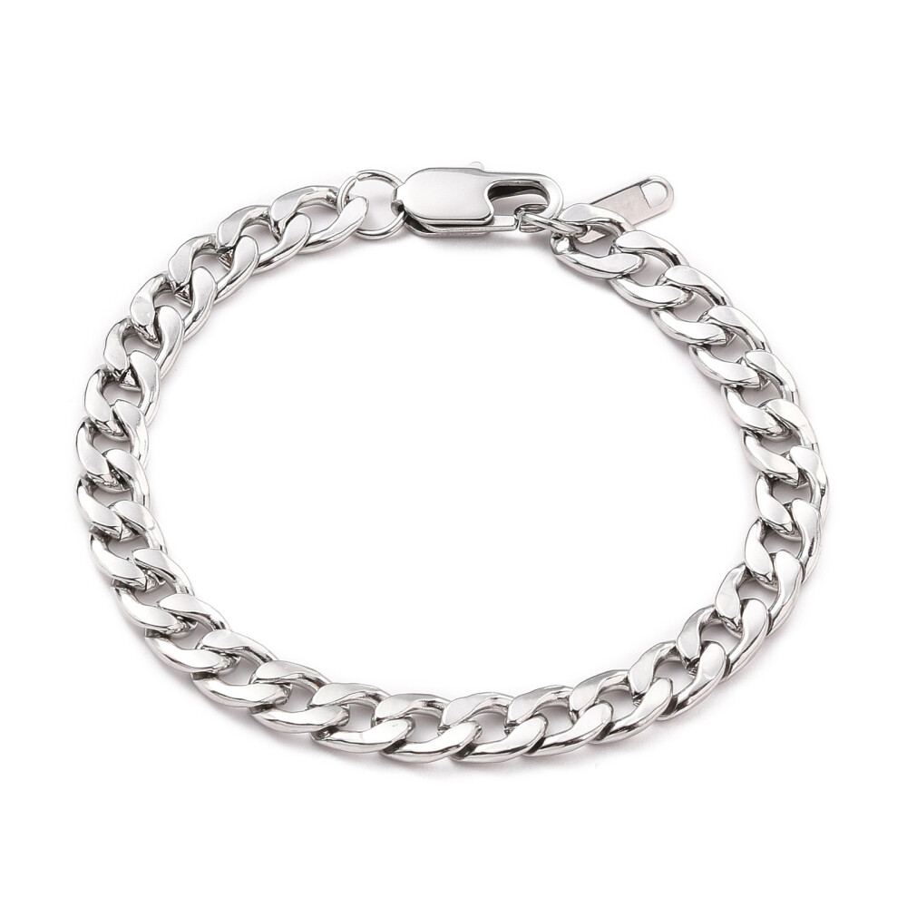 7MM Silver Stainless Steel Curb Cuban Link Chain Bracelet Unisex Women Men Z164