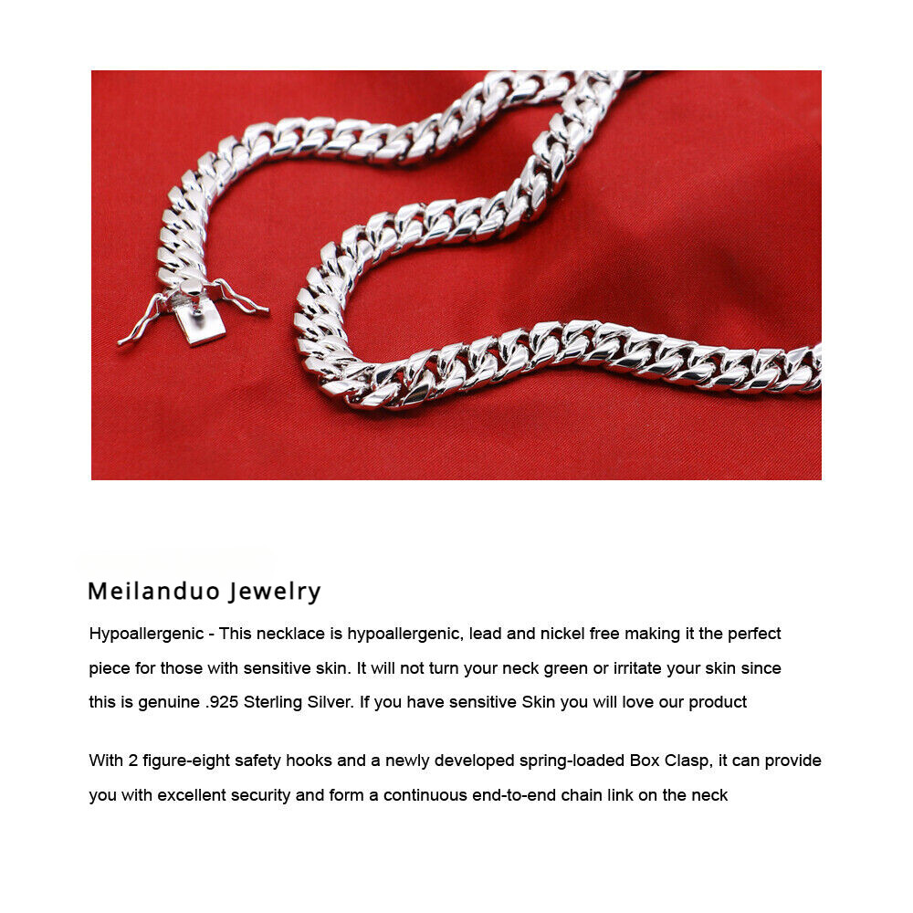Solid 925 Sterling Silver Miami Cuban Link Chain Men’s Necklace 10mm 22″ 24″ 26″