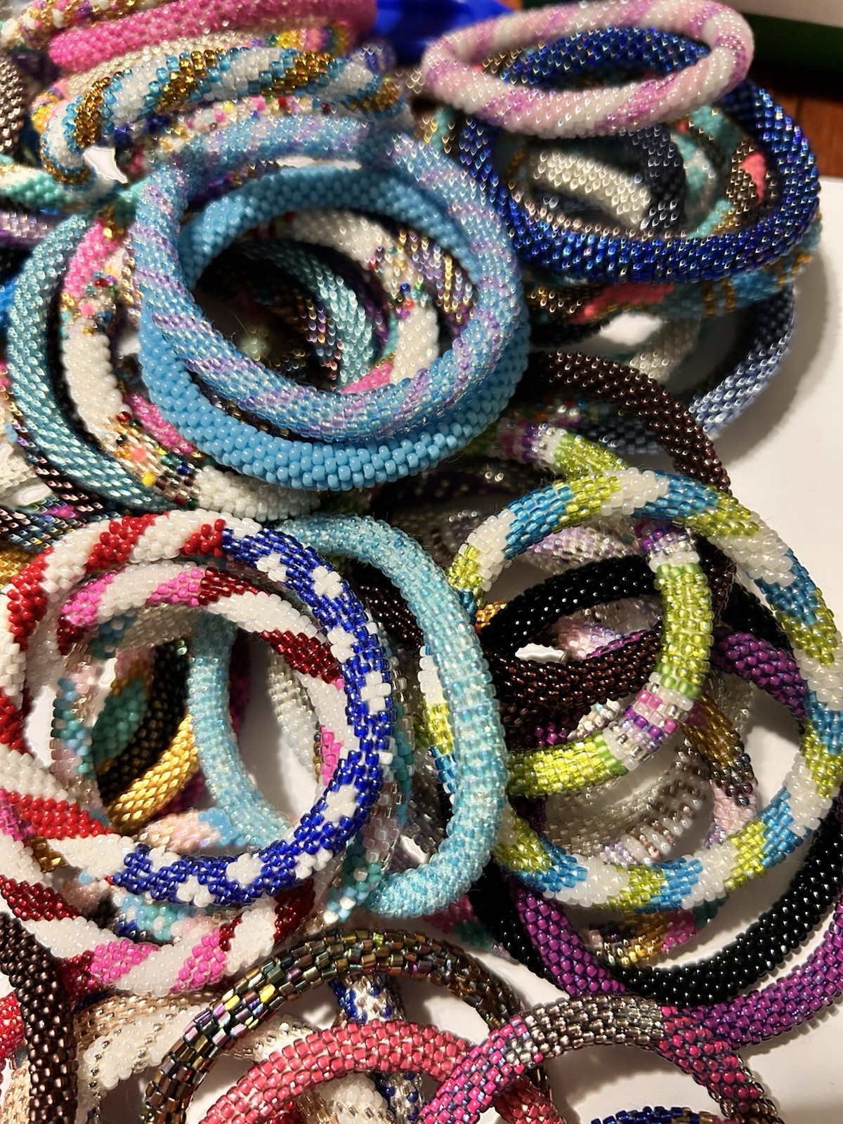 3 Sashka Co Nepalese Roll On Crochet Glass Bead Bracelets Original Size, Random
