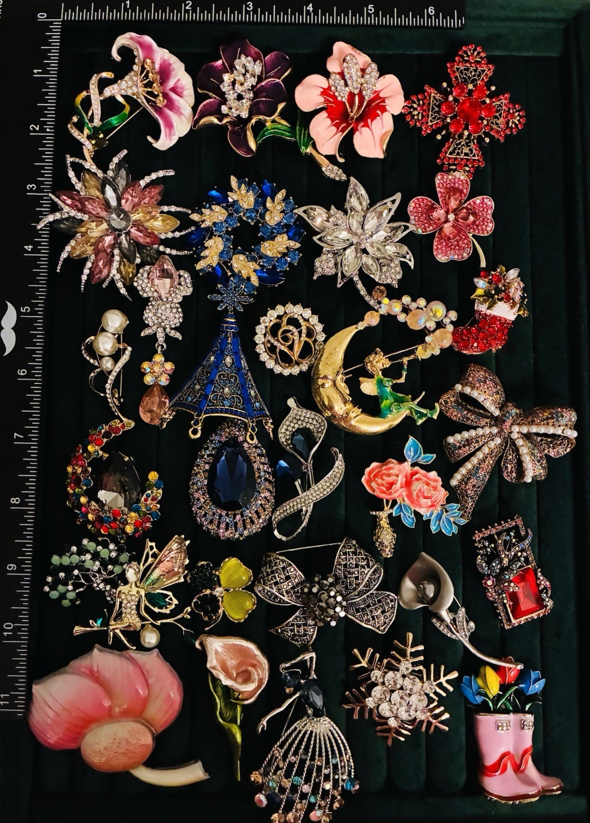 30pc Statement Brooch Pin Lot Rhinestone Enamel Floral Fairy Bow
