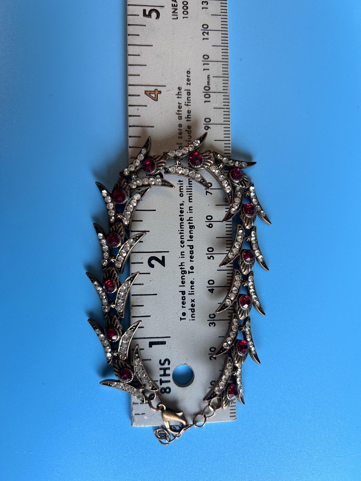Bracelet Red Crystal Rhinestone Tennis Floral Lobster Womens 8.5 Inch Jewelry