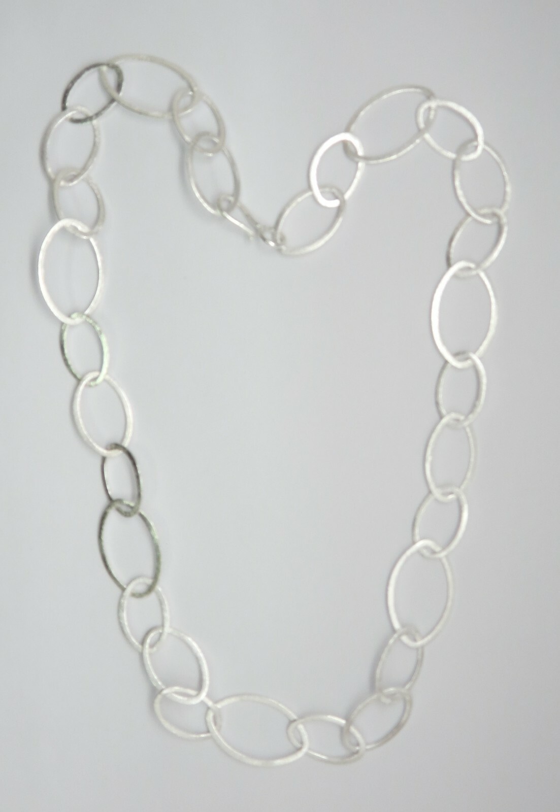 01 Piece Silver Necklace Handmade Brushed Silver Wire Links 25 Inch Long Chain