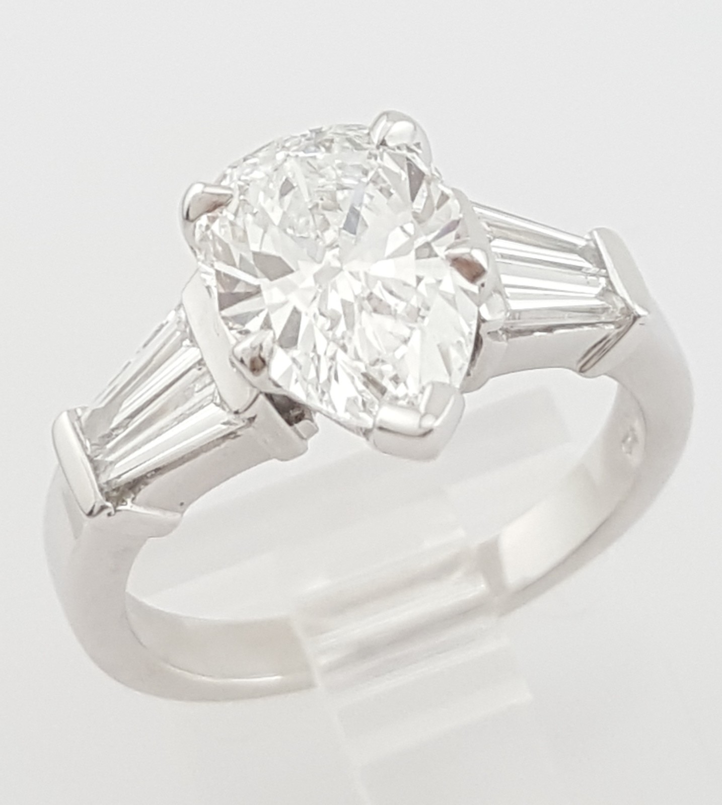 Pear Tapered Baguette Diamond Engagement Ring 2.42 ct Platinum GIA Retail $45K