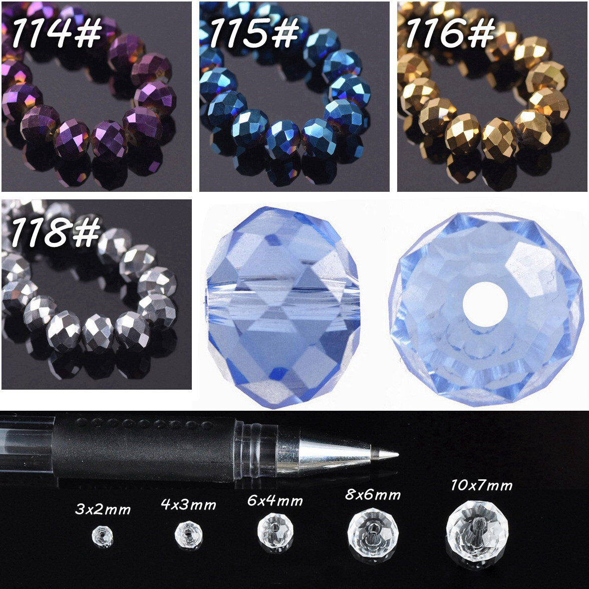 3mm 4mm 6mm 8mm 10mm 12mm Roundelle Faceted Plated Crystal Glass Loose Beads