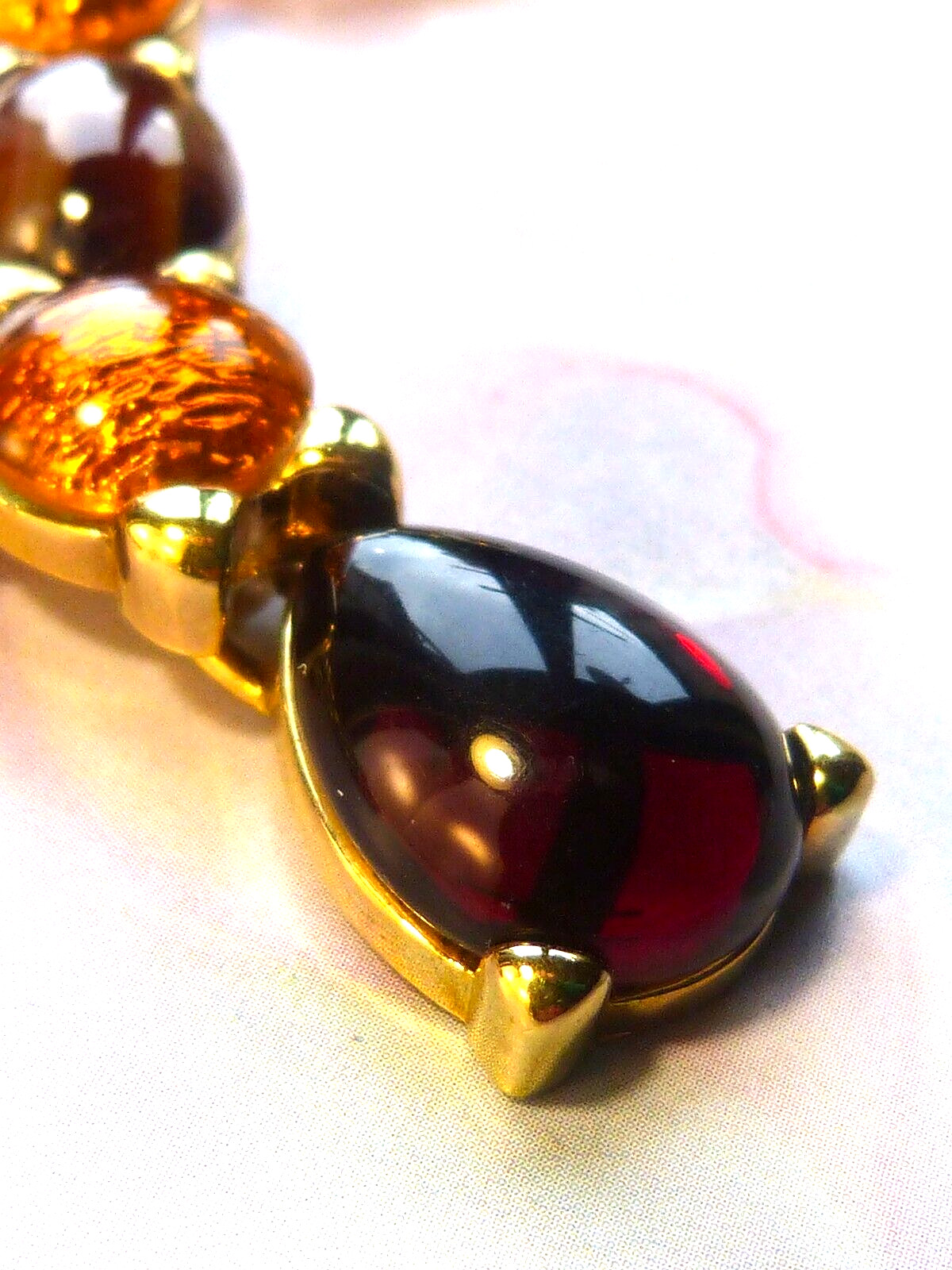 MONET Necklace Vintage 1980s Gold-plated Red Gold Foil-backed Glass Cabouchons