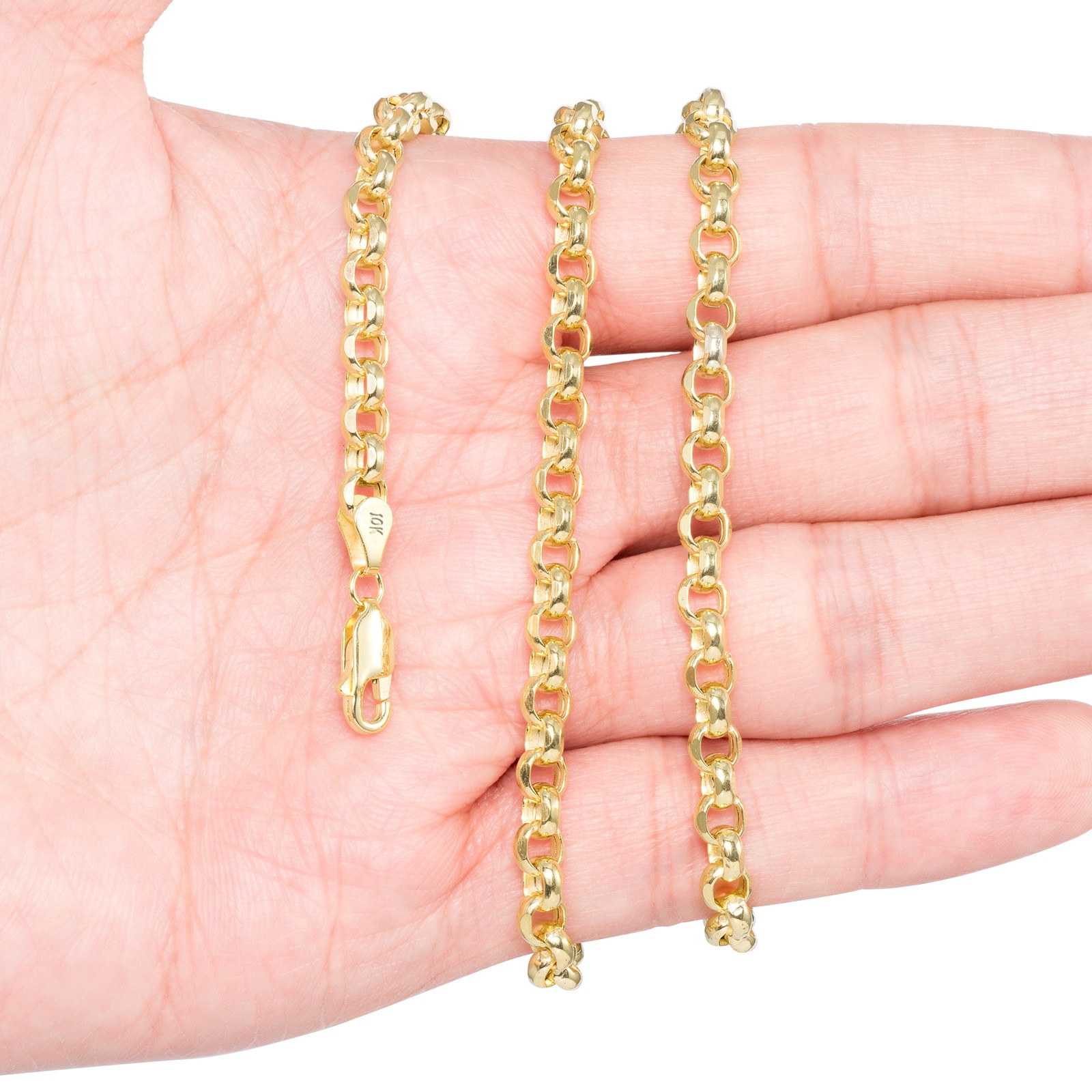10K Yellow Gold 2mm-5mm Rolo Round Cable Link Chain Pendant Necklace, 16″- 30″