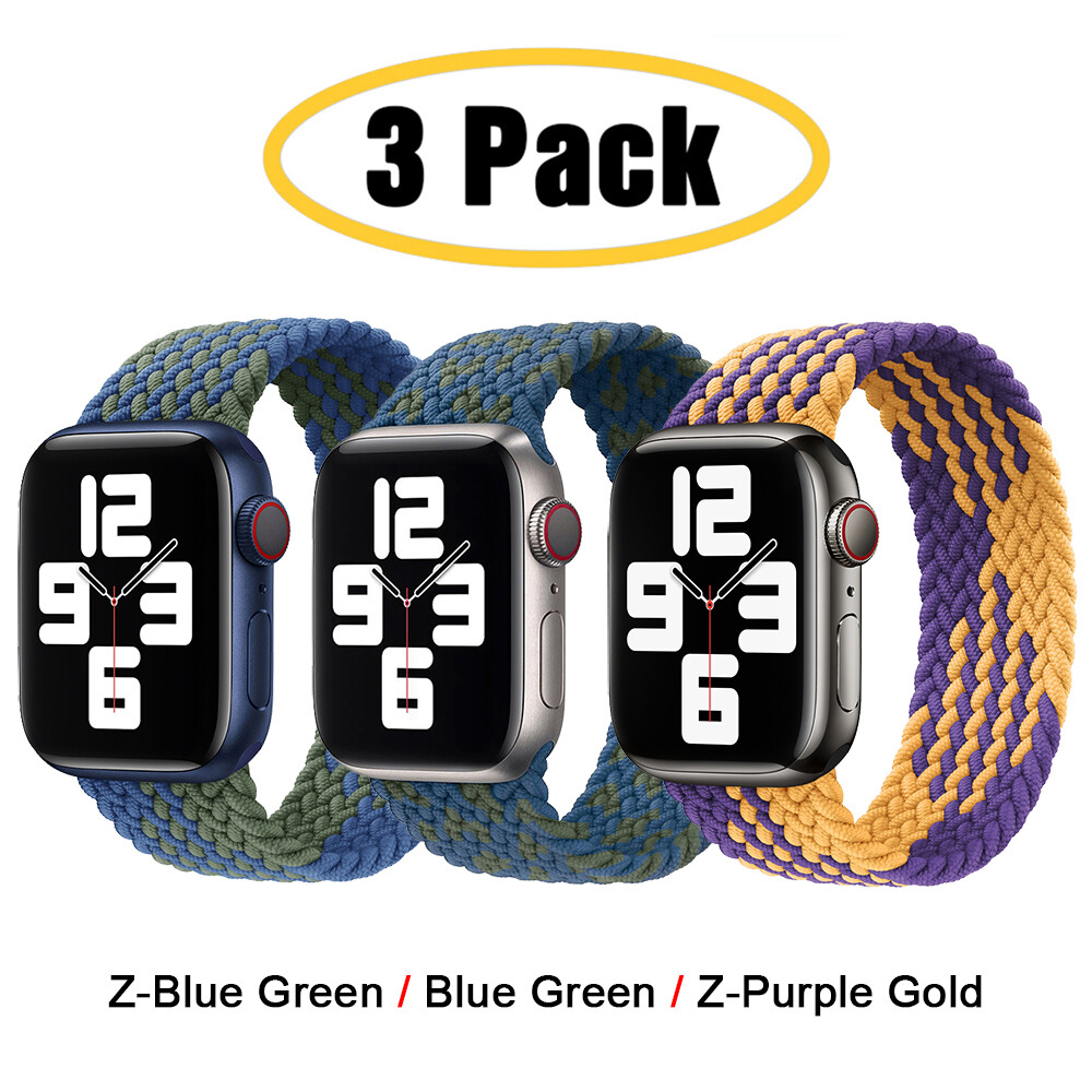 3 PACK For Apple Watch 10 9 8 7 6 5 4 44/45/49mm Braided Solo Loop Band Strap