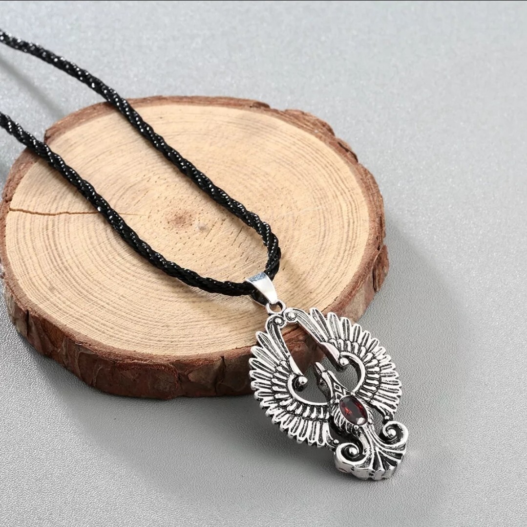 Mens Slavic Viking Phoenix Fire Bird Antique Silver Color Pendant Necklace 28-2