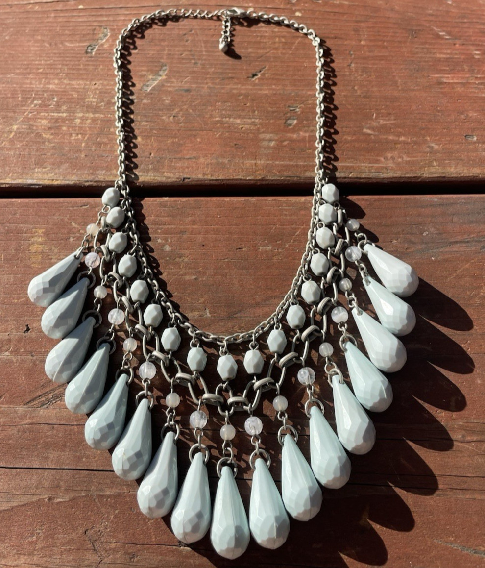 Statement Bib Collar Fringe Necklace Chunky Light Green Beads Adjustable Chain