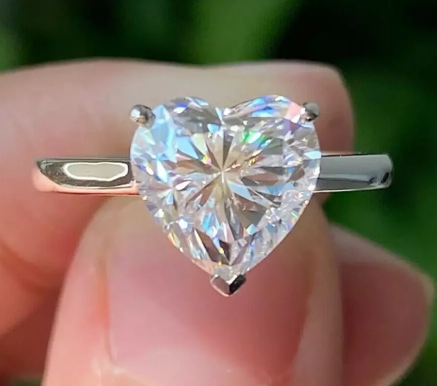 Solitaire 5.00 Ct Heart Cut Off White Lab Grown Diamond Ring 925 Sterling Silver