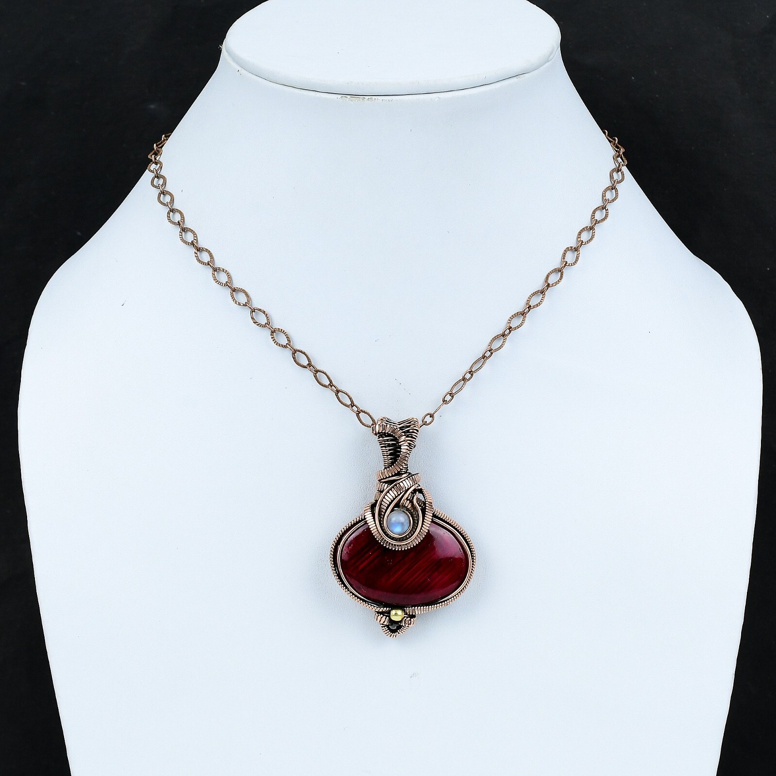 Red Fire Labradorite Copper Gift For Love Wire Wrapped Pendant 2.2″